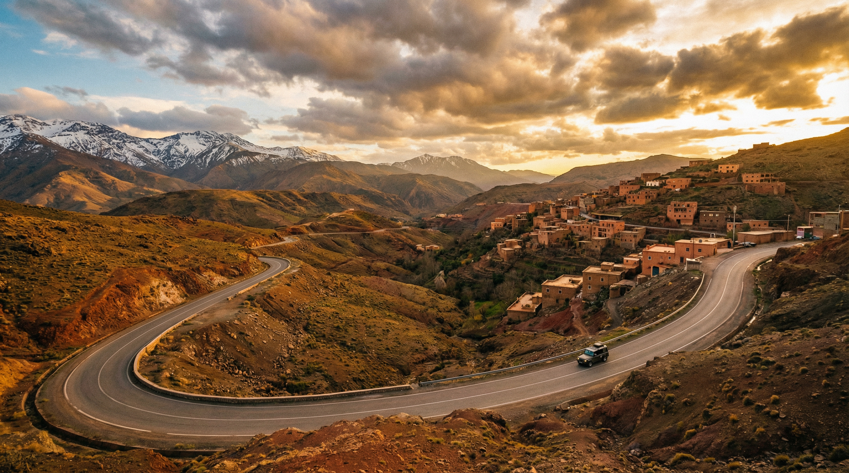 Winding road through High Atlas Mountains